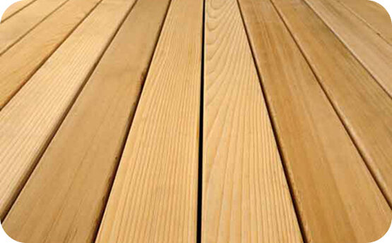 Cedar decking boards with natural wood grain