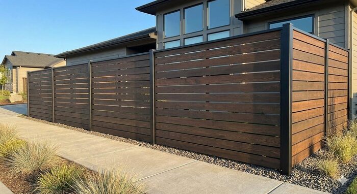 Modern horizontal wood fence with black frame