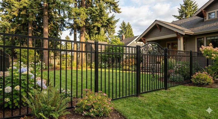 Black ornamental aluminum fence for residential yard