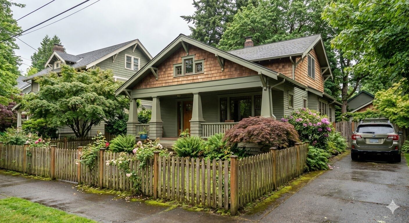 Custom cedar picket fence installed around a residential front yard
