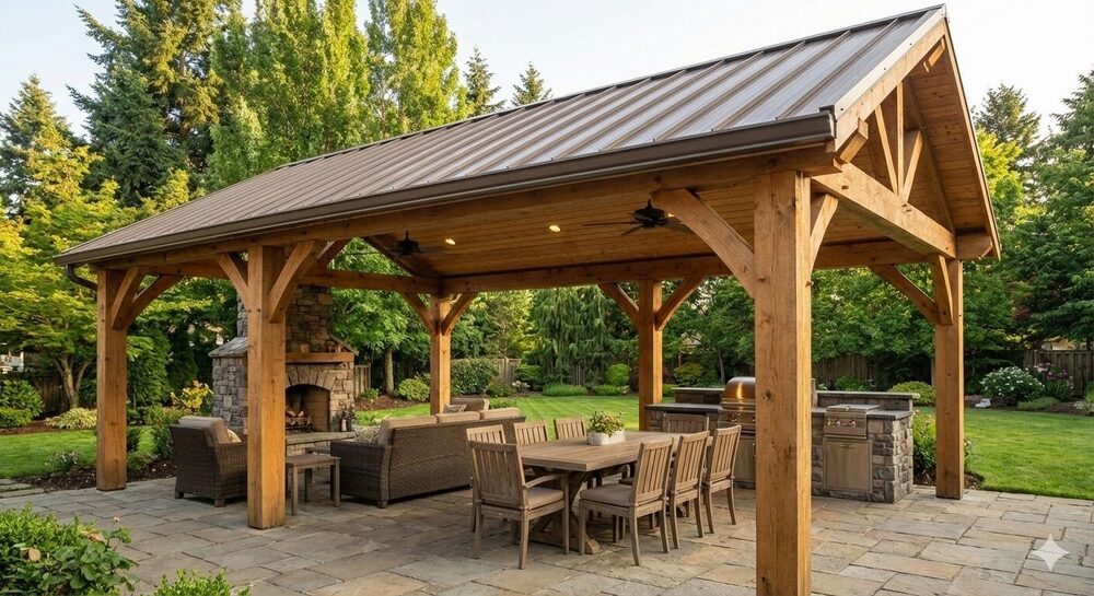 Covered cedar pergola