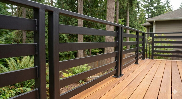 Custom horizontal metal deck railing