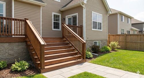 Custom wood entry stairs with handrails for residential home