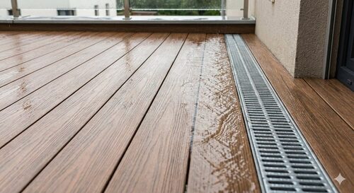 Deck waterproofing system with drainage channel and proper slope